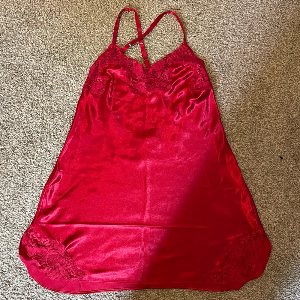 vintage red lace slip dress